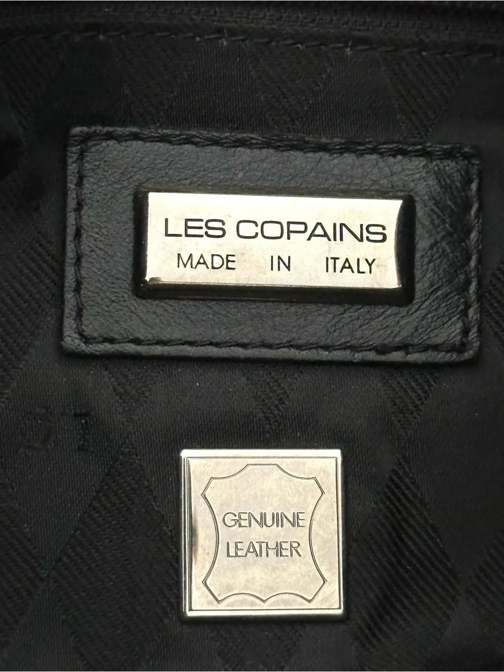 Les Copains Made in Italy Black Genuine Leather Crossbody White Stitching